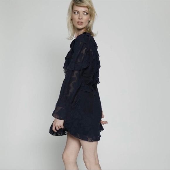 NWT WALTER BAKER Fae Ruffle Trimmed Fil Coupe Chiffon Mini Dress - Picture 3 of 10